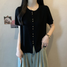 批发实拍 胖妹妹夏装大码女装新款短袖T恤显瘦洋气减龄设计感冰丝上衣