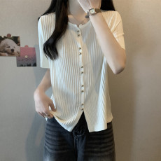 批发实拍 胖mm夏装大码女装新款韩版冰丝短袖T恤显瘦宽松开衫上衣减龄