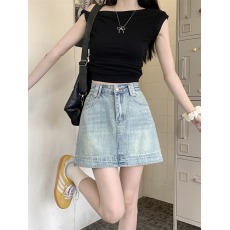 批发浅蓝牛仔裙美式半身裙女2026夏季气质高腰小个子a字辣妹包臀短裙