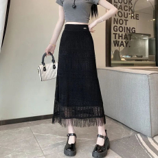 批发流苏勾花镂空蕾丝半身裙女夏2026新款高腰显瘦中长款包臀一步裙子