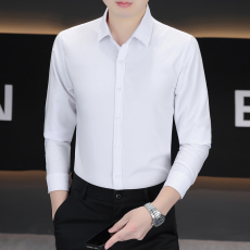 批发低价走量<b class='q'>商务</b>休闲男士衬衫长袖韩版修身上班工作服纯色职业装白色