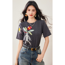 批发实拍◆有◆圆领人参娃娃刺绣设计感短袖<b class='q'>T</b><b class='q'>恤</b>女百搭上衣夏