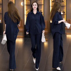 批发实拍2026<b class='q'>大码</b>女装夏新款休闲衬衫套装时尚宽松显瘦两件套