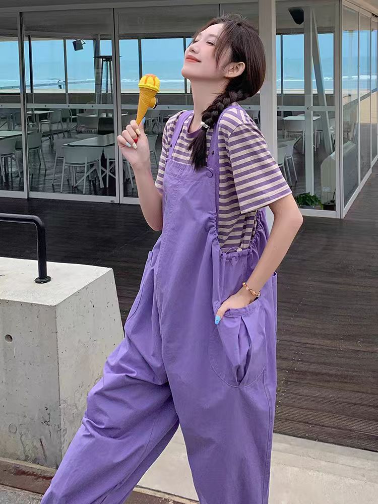 봄 여름 도파민 마이크로 지방 mm 빅 사이즈 새로운 연령 감소 한 부서 착용 가져 가라. 전체 집합 슬림해 보이는 표지 배 멜빵 바지 세트