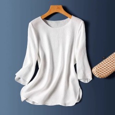 批发提花纯白女士<b class='q'>衬衫</b>夏新款法式<b class='q'>气质</b>上衣简约别致小衫高级感显瘦<b class='q'>衬衣</b>