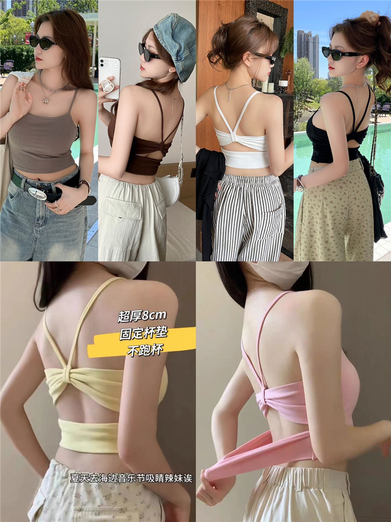 2026 봄 여름 새로운 뒤로 홀로우 아웃 기초 다용도 섹시함 순수한 욕망 벨트 가슴 패드 아름다움 뒤로 조끼 맨위