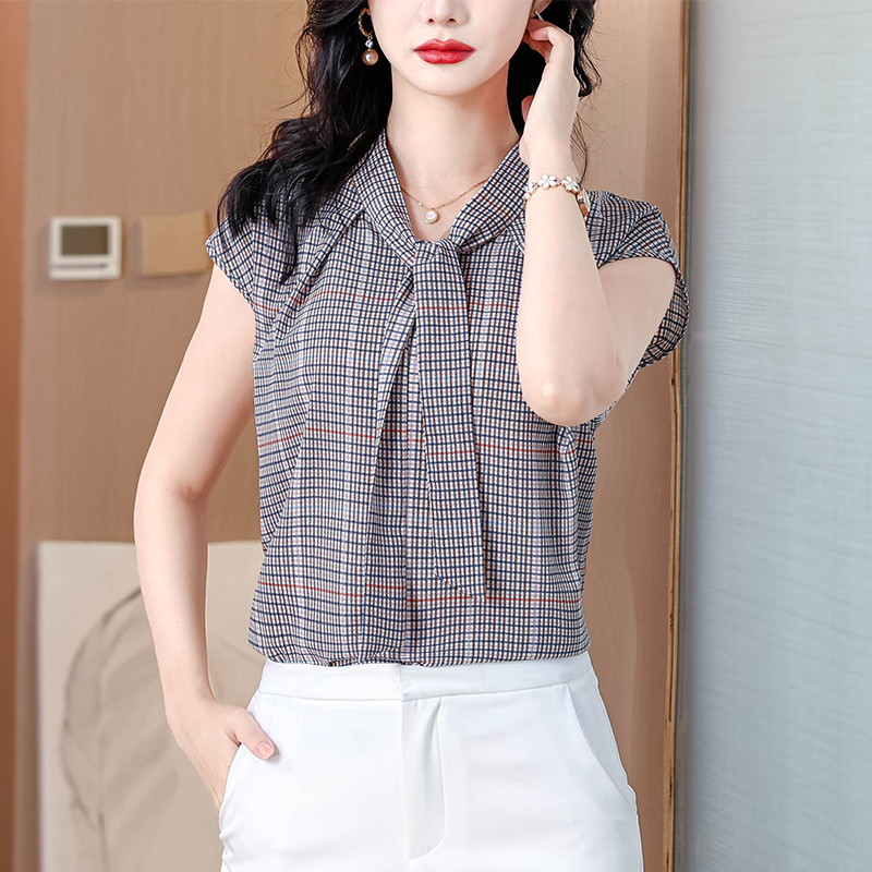 2025 여름 새로운 통근 나비 넥타이 깃발 짧은 소매 한여름 차가운 통풍 시폰 셔츠 고급 기질 맨위