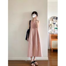 批发粉色简约宽松无袖<b class='q'>连衣裙</b>女夏季2026新款法式度假风中长款<b class='q'>背心裙</b>子