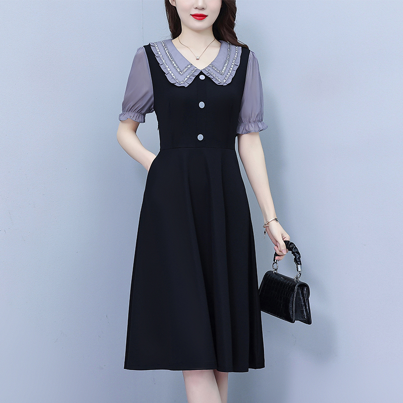 MY8266# 娃娃领法式大码高档洋气假两件女连衣裙夏季新款收腰显瘦裙子女裝貨源服裝批發
