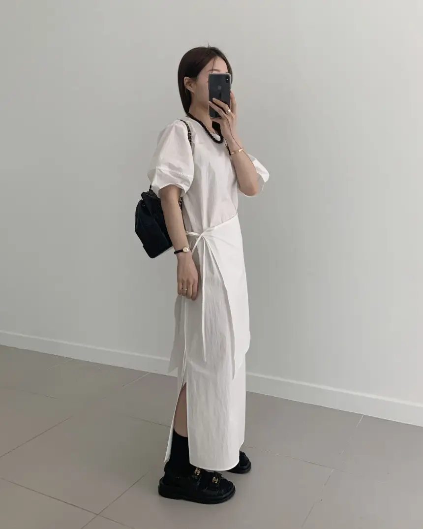 프렌치 스타일 원피스형 앞치마 원피스 상세 이미지 2
