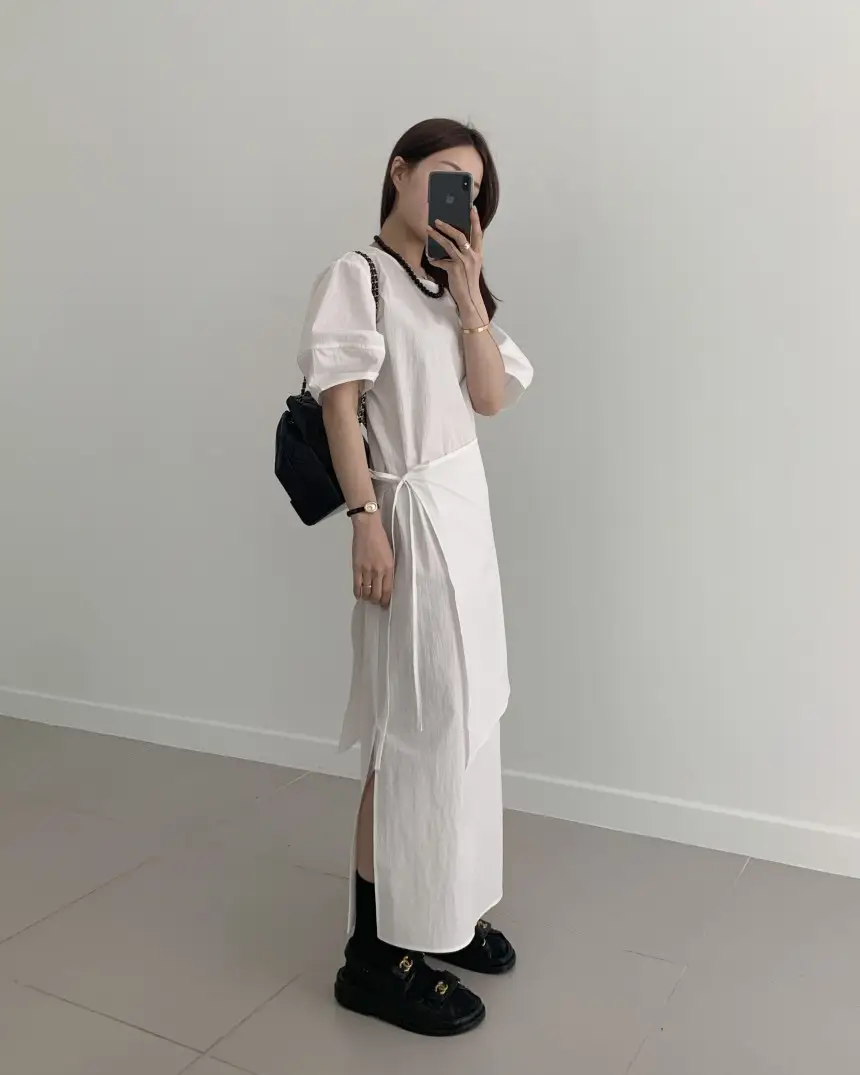프렌치 스타일 원피스형 앞치마 원피스 상세 이미지 3