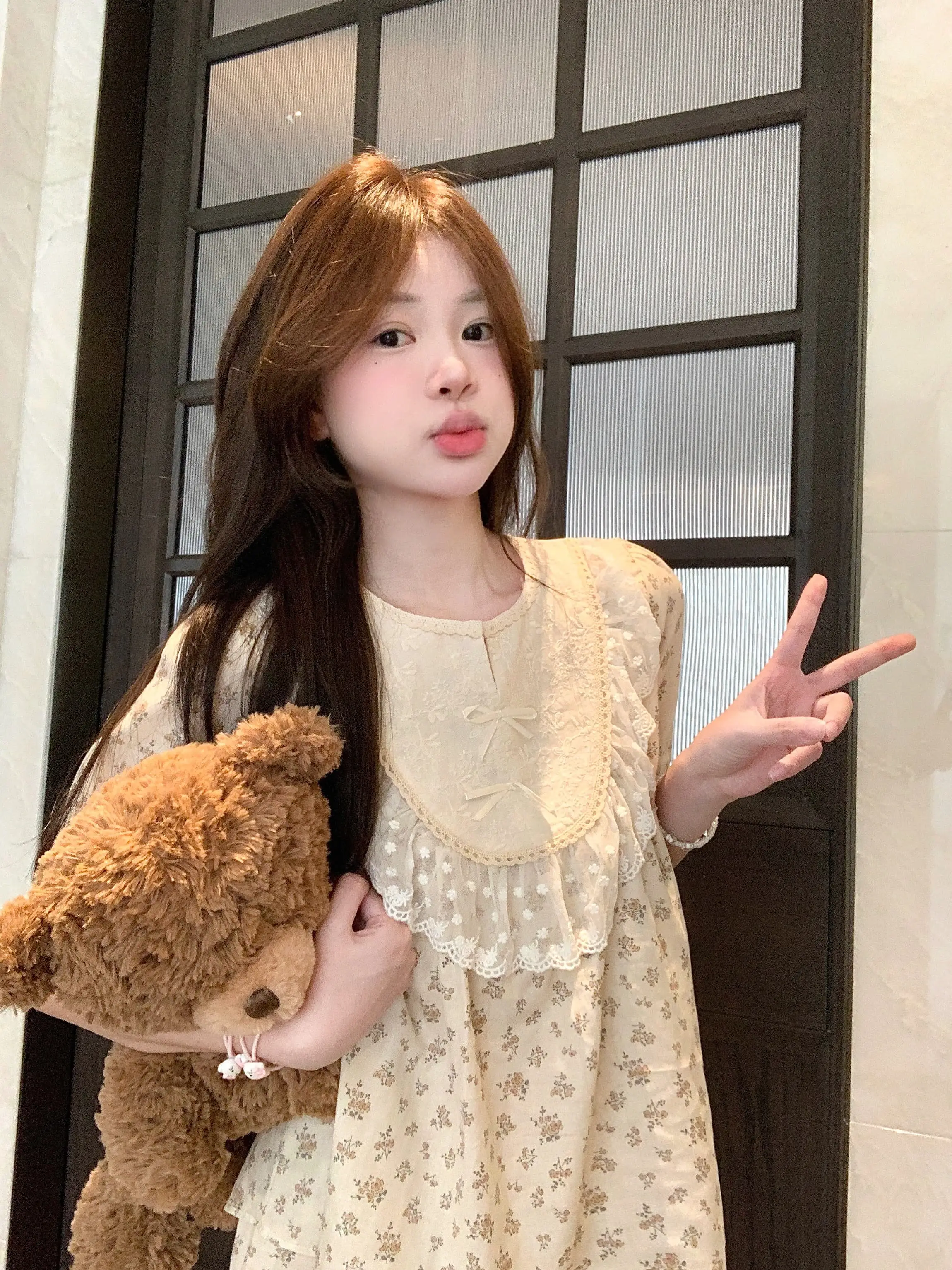 러블리 레이스 플라워 더블 거즈 홈웨어 세트 상세 이미지 3