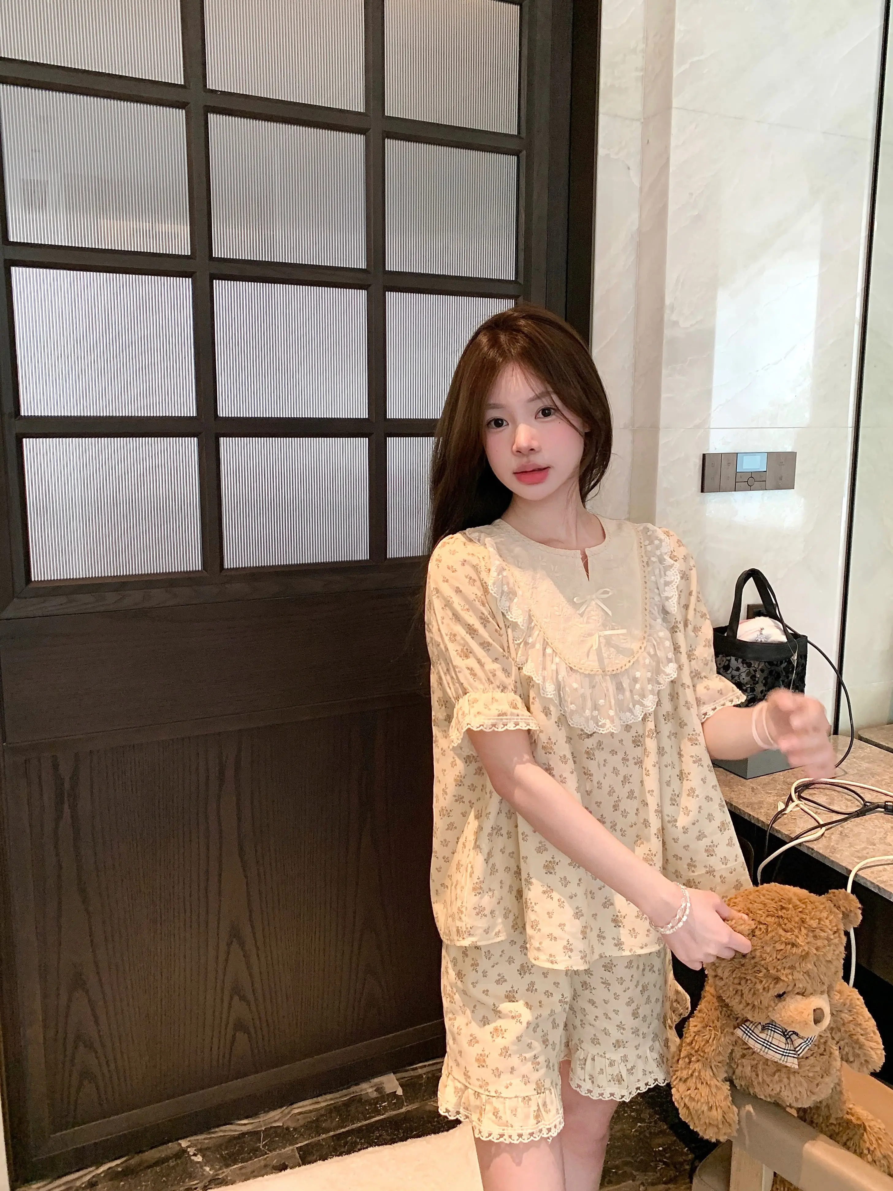 러블리 레이스 플라워 더블 거즈 홈웨어 세트 상세 이미지 5