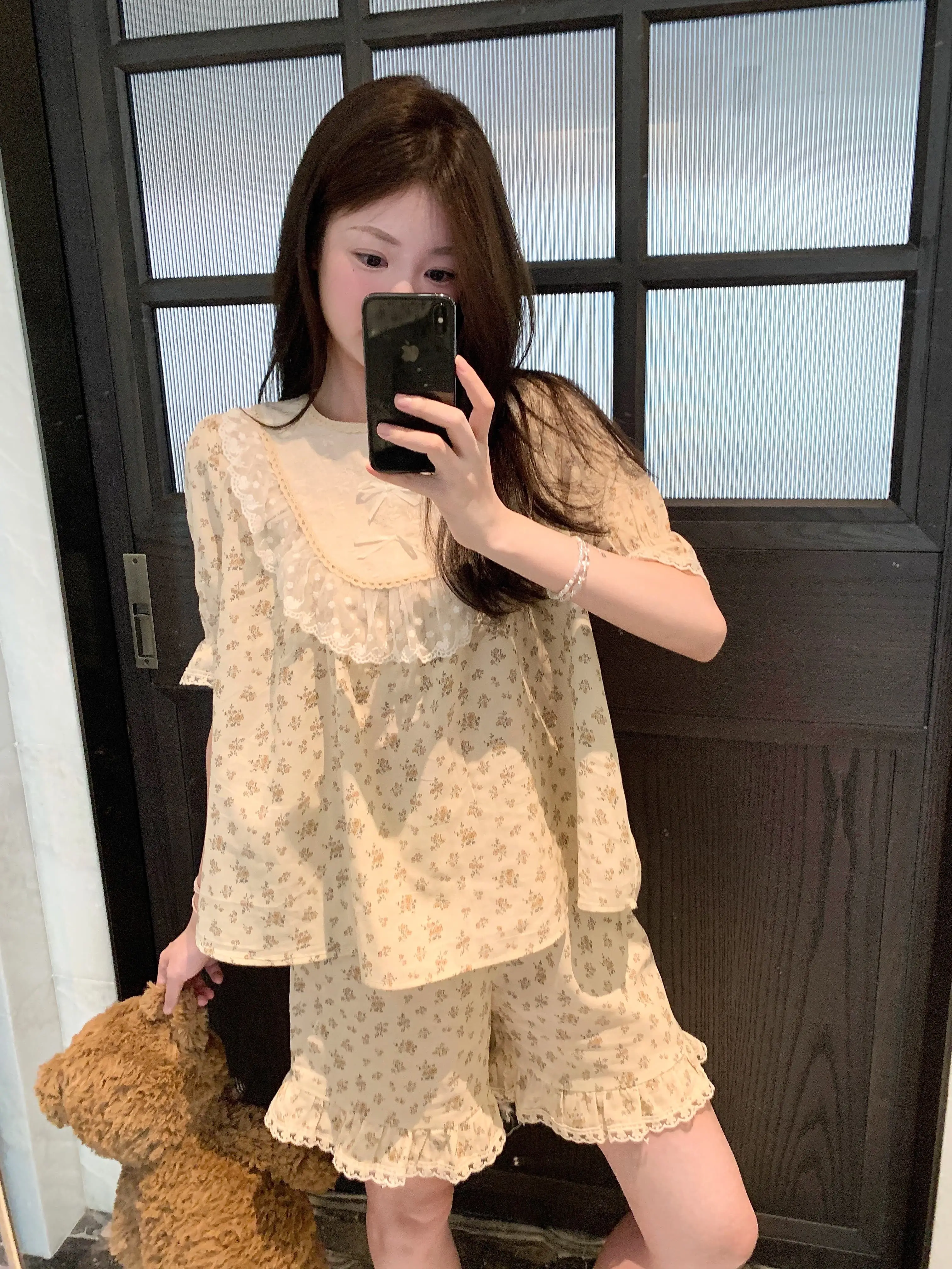 러블리 레이스 플라워 더블 거즈 홈웨어 세트 상세 이미지 6