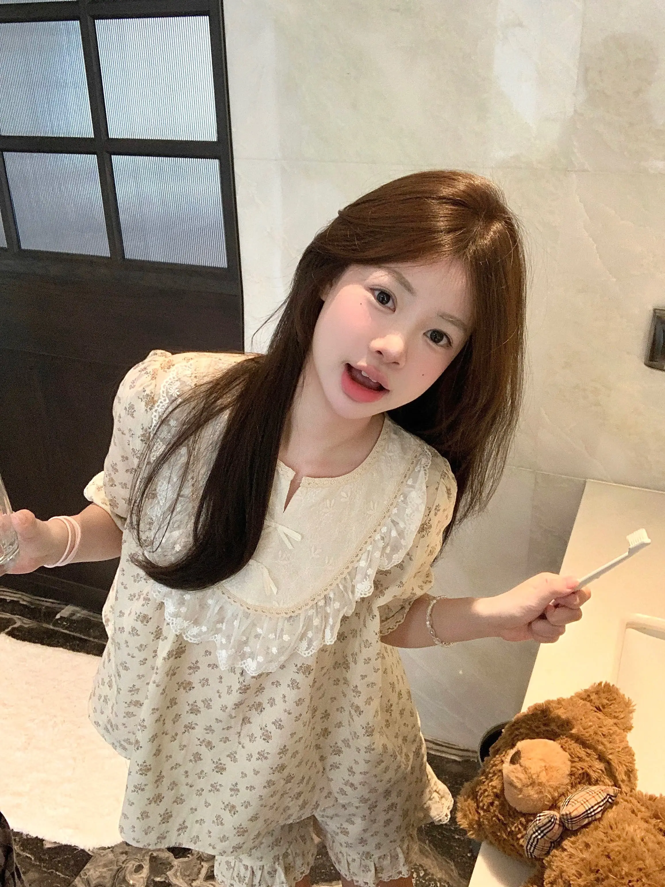 러블리 레이스 플라워 더블 거즈 홈웨어 세트 상세 이미지 7