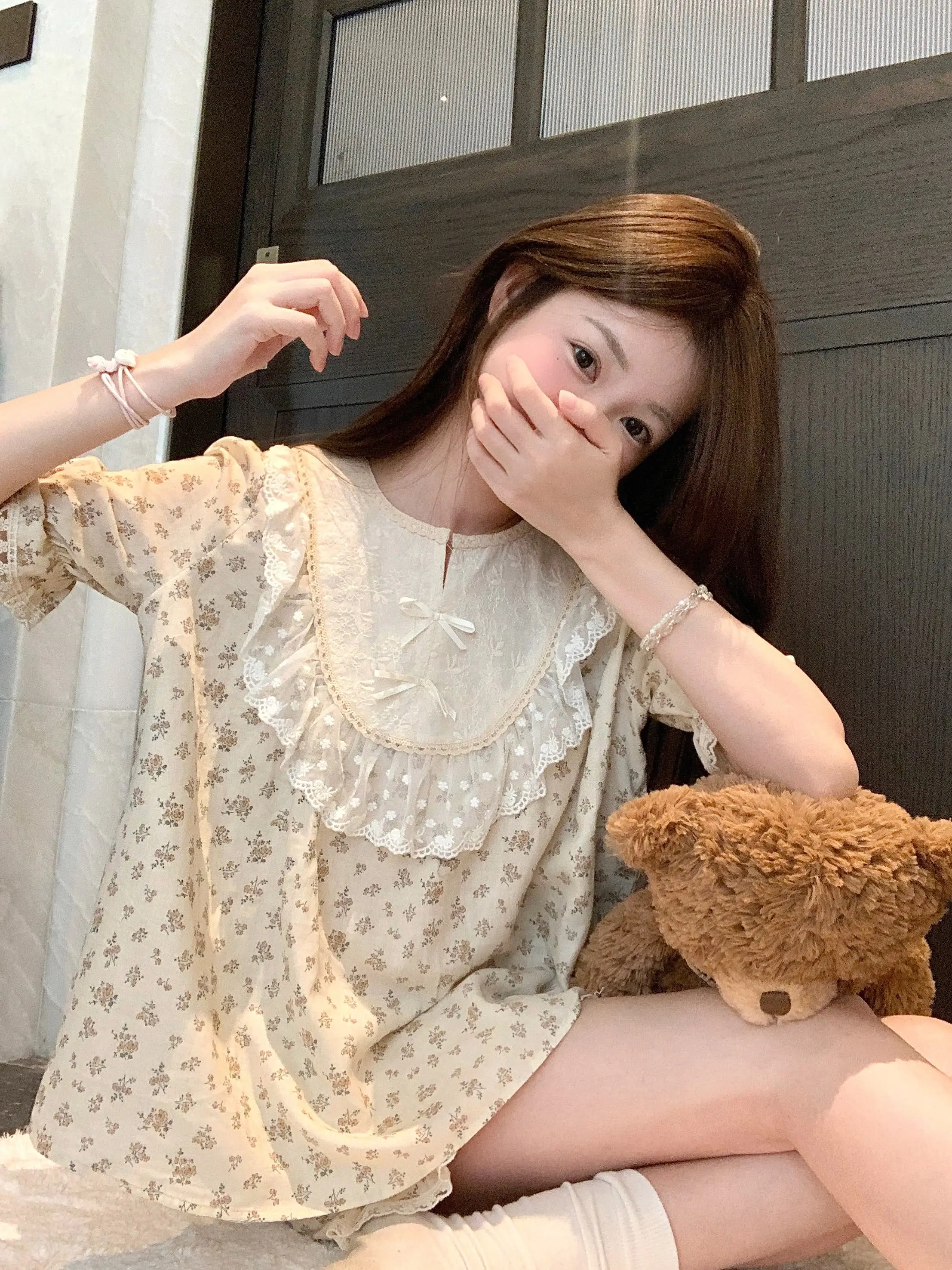 러블리 레이스 플라워 더블 거즈 홈웨어 세트 상세 이미지 9