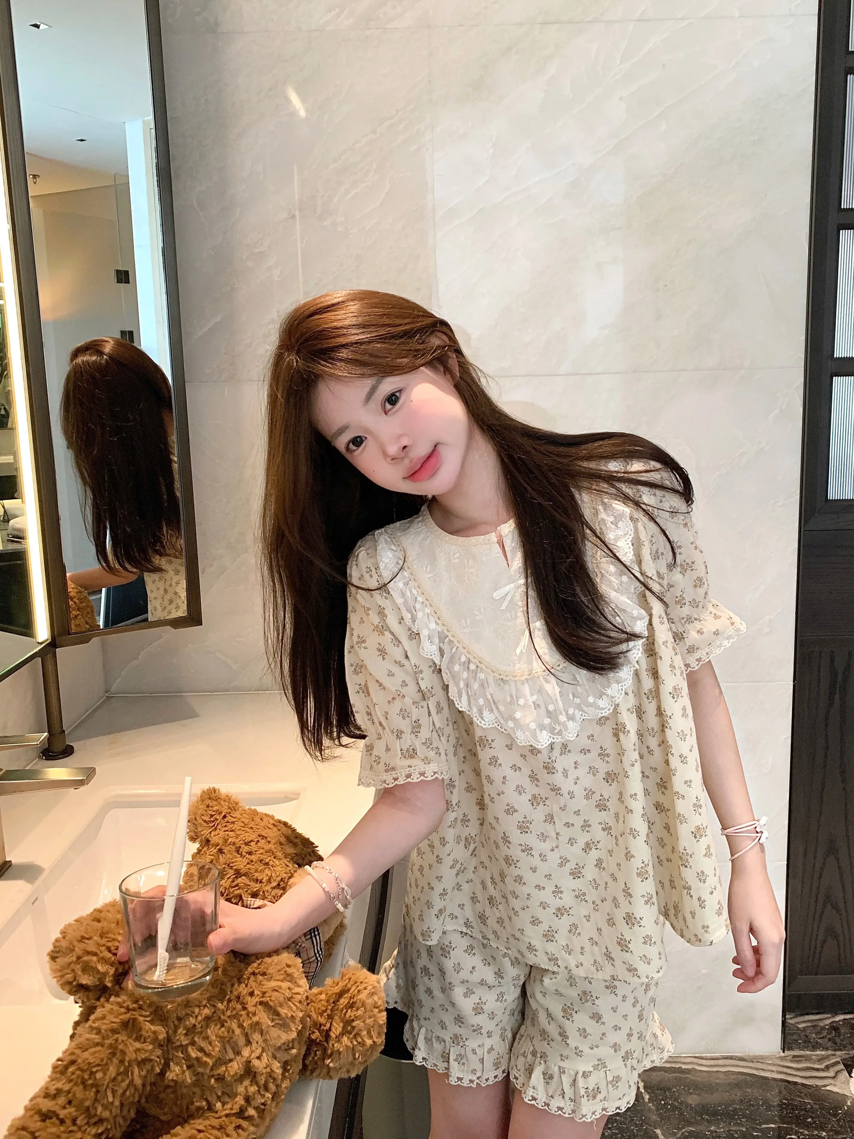 러블리 레이스 플라워 더블 거즈 홈웨어 세트 상세 이미지 10