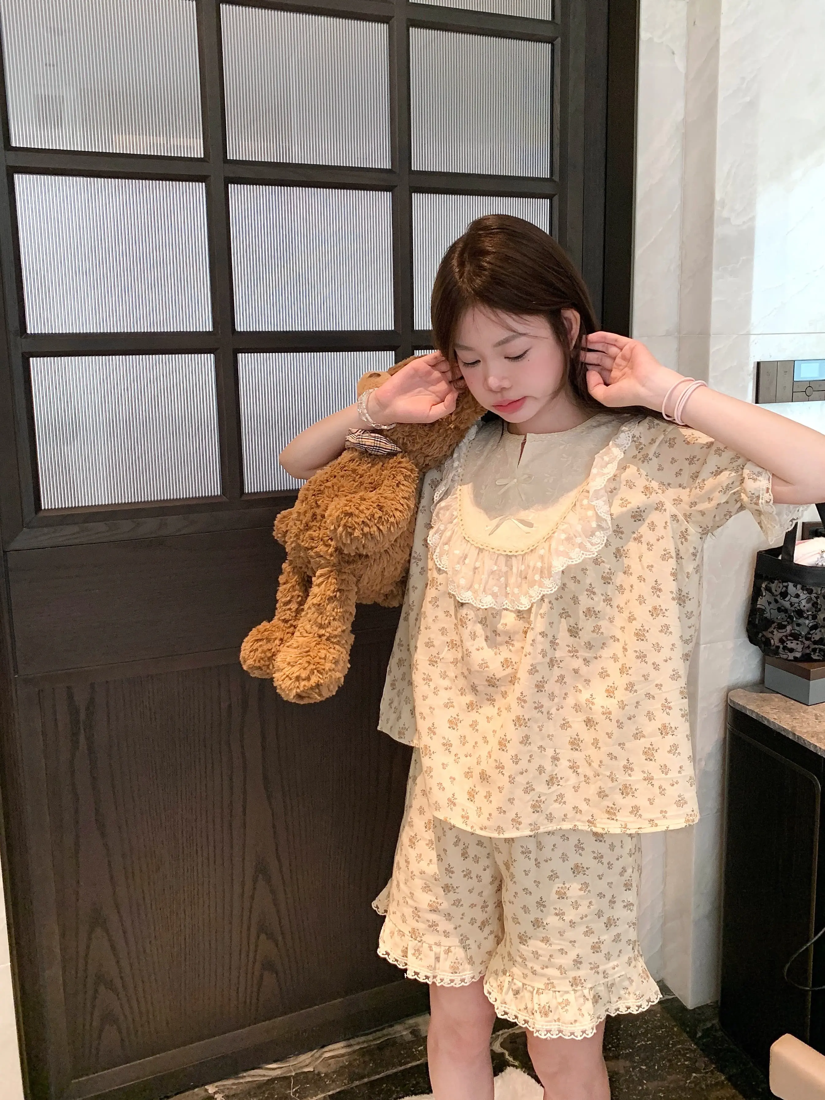 러블리 레이스 플라워 더블 거즈 홈웨어 세트 상세 이미지 12