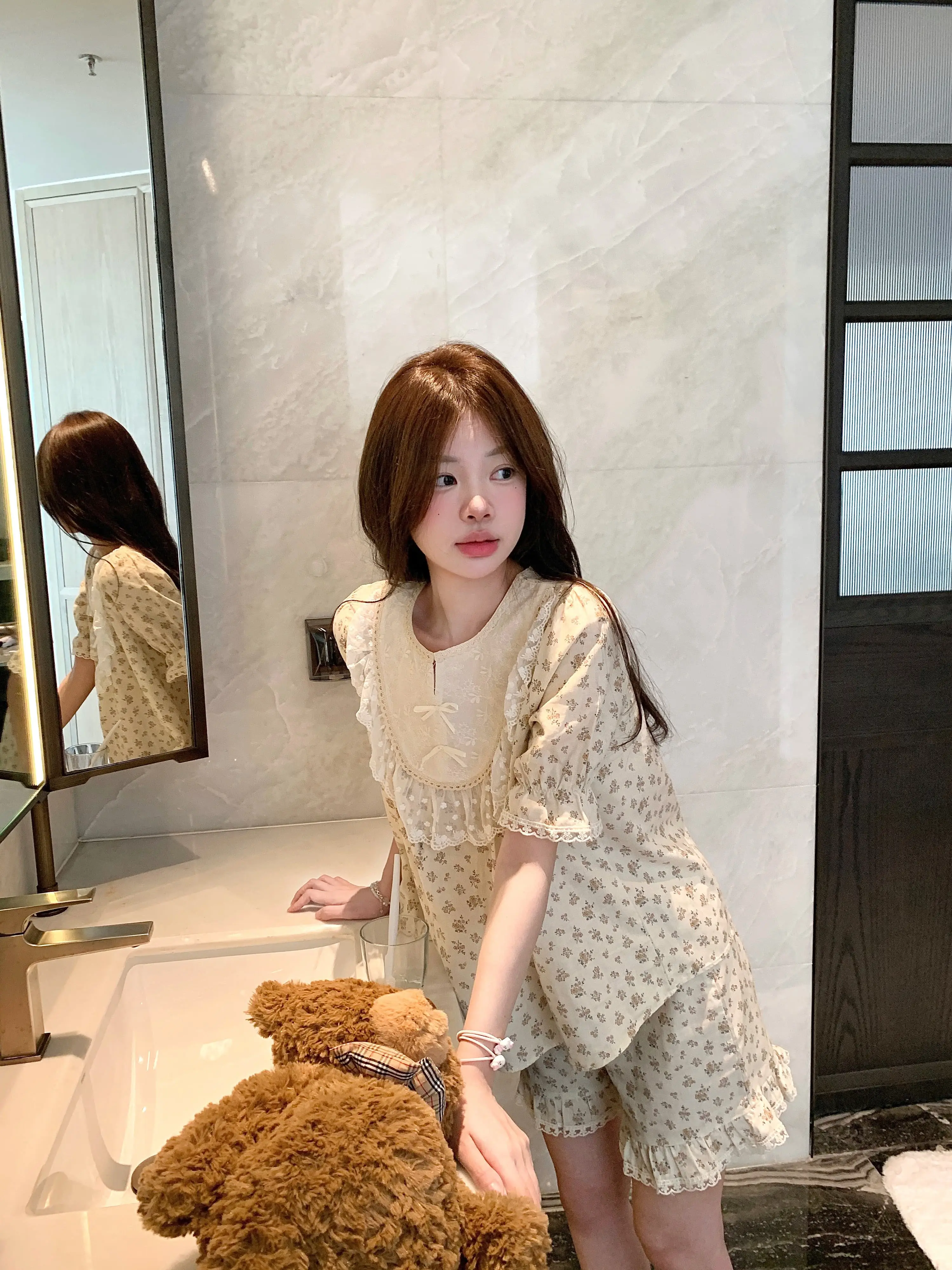 러블리 레이스 플라워 더블 거즈 홈웨어 세트 상세 이미지 13