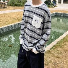 批发春秋新款日系复古<b class='q'>小清新</b>长袖条纹T恤男女学生休闲宽松海魂衫卫衣