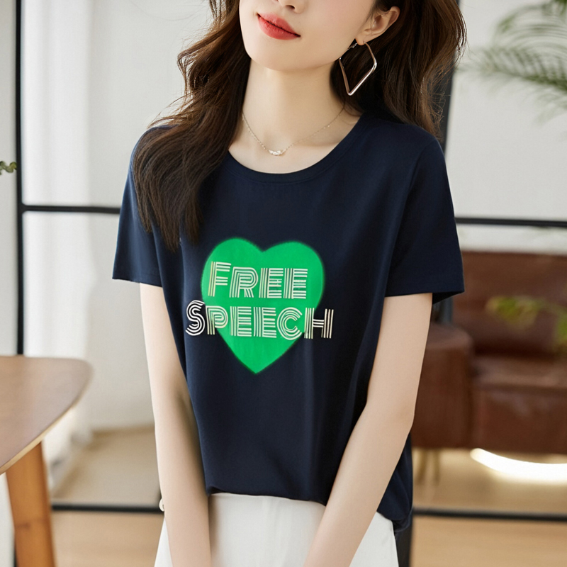 FA28856# 夏季新款圆领高端简约通勤印花宽松T恤上衣 服裝批發女裝批發服飾貨源