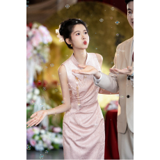 批发新中式红色敬酒服<b class='q'>新娘</b>订婚礼服连衣裙结婚当天回门便装