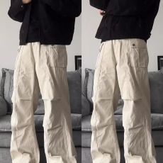 批发时尚气质无品牌文艺新款<b class='q'>复古</b>水洗拼接口袋工装裤<b class='q'>日系</b>简约潮流百搭