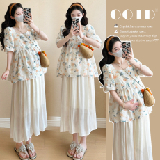 批发实拍现现~孕妇装夏装娃娃衫套装短袖上衣女夏季外出时尚款两件套