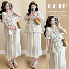 批发实拍现现~孕妇装夏装娃娃衫套装短袖上衣女夏季外出时尚款两件套