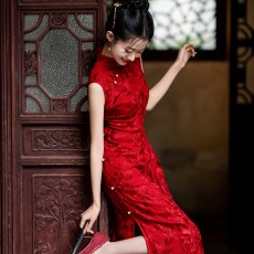 批发全包边新中式<b class='q'>复古</b>红色真丝旗袍女2026新款新娘敬酒订婚礼服