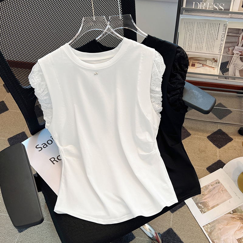 FA14189# 法式飞飞袖圆领衬衫女夏季新款设计感小众小个子甜美上衣 服裝批發女裝批發服飾貨源