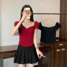 批发实拍精棉210g大码纯欲辣妹性感短袖<b class='q'>t</b><b class='q'>恤</b>女夏季设计感收腰显瘦上衣