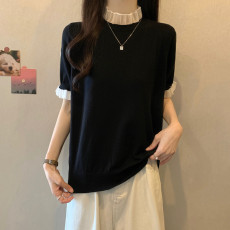 批发实拍 胖mm<b class='q'>秋</b>装大码女装新款欧根纱设计感短袖T恤宽松显瘦减龄上衣