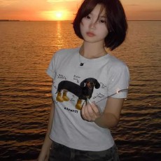 批发穿鞋小狗正肩<b class='q'>短袖</b>国潮流修身T恤女美式衣服夏季休闲印花