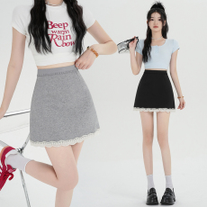 批发夏季新款小众蕾丝花边拼接半身裙短裙<b class='q'>气质</b>高腰显瘦A字<b class='q'>运动包</b>臀裙