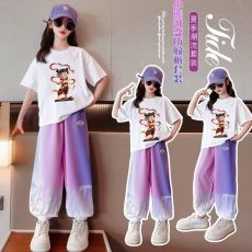 批发女童短袖套装夏季薄款2025新款大童洋气<b class='q'>运动</b>防蚊裤儿童两件套夏装