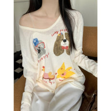 批发原版面料夏季新款卡通印花宽松长袖防晒罩衫慵懒休闲打底上衣