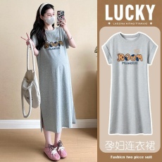 批发孕妇夏装大码长款夏季t恤裙子高级感可爱动漫孕妇宽松<b class='q'>连衣裙</b>