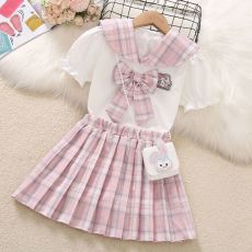 批发女童套装2026夏装新款<b class='q'>儿童</b>洋气时髦学院风上衣格子百褶裙两件套潮