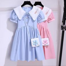 批发女童学院风<b class='q'>连衣裙</b>2026夏季洋气娃娃领公主裙<b class='q'>夏装</b>时髦粉色儿童裙子