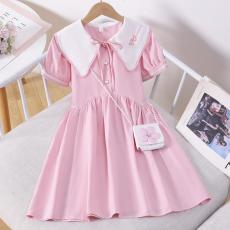 批发女童学院风连衣裙短袖夏装2026新款中大童<b class='q'>韩版</b>女孩娃娃领公主裙子