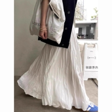 批发小清新穿搭秋冬韩版高腰显瘦气质设计感褶皱垂感大摆a字长<b class='q'>裙</b>子女