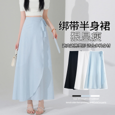 批发实拍一片式雪纺半身裙女夏季<b class='q'>新款</b>系带包臀荷叶边裹裙高腰a字裙子