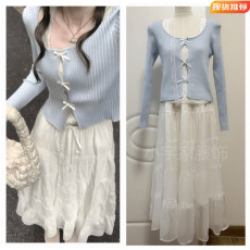 批发韩系假两件针织打底衫<b class='q'>女</b>春季新款chic甜辣妹蕾丝花边内搭短款上衣