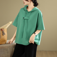 批发休闲连帽短袖T恤夏季新款简约百搭韩版宽松显瘦遮肚<b class='q'>卫衣</b>