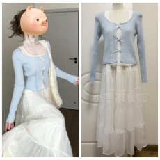 批发韩系假两件针织打底衫<b class='q'>女</b>春季新款chic甜辣妹蕾丝花边内搭短款上衣