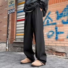 批发垂感休闲裤男士<b class='q'>春</b>秋季纯色痞帅微弹长裤韩版痞帅设计感直筒阔腿裤