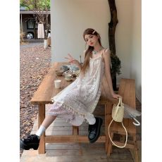 批发小个子海边度假风吊带裙女早春设计感<b class='q'>拼接</b>碎花裙甜美<b class='q'>连衣裙</b>长裙子