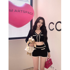 批发实拍 新款小香风运动套装女针织长袖短裤女健身服瑜伽服套装