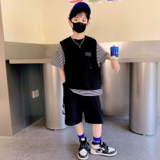 批发6535拉架棉+后包】儿童装中大男童夏装套装2025新款夏季时髦<b class='q'>运动</b>